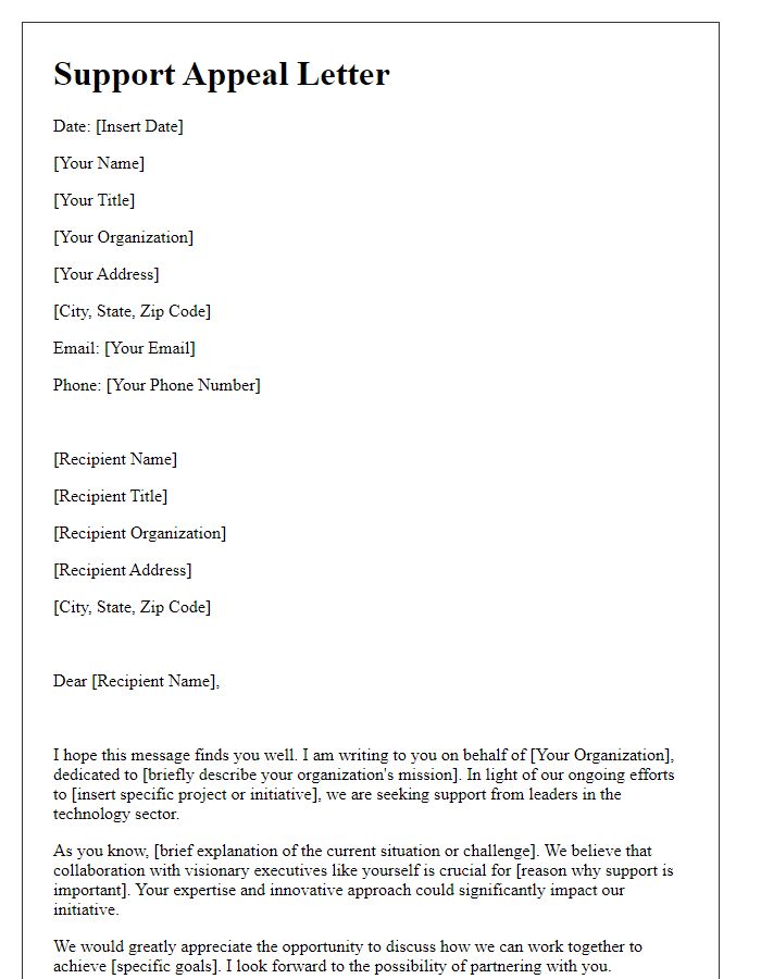 Letter template of support appeal to technology sector executives