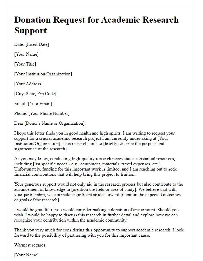 Letter template of donation request for academic research support