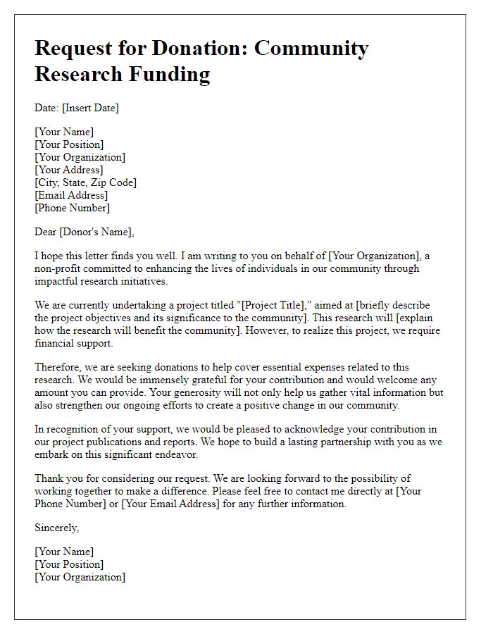 Letter template of donation request for community research funding