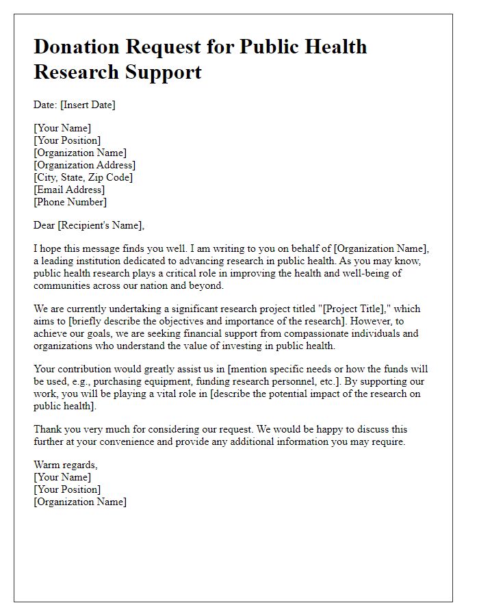 Letter template of donation request for public health research support