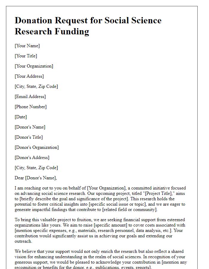 Letter template of donation request for social science research funding