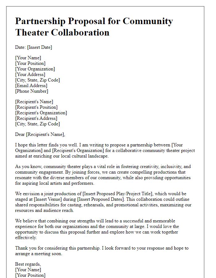 Letter template of partnership proposal for community theater collaboration