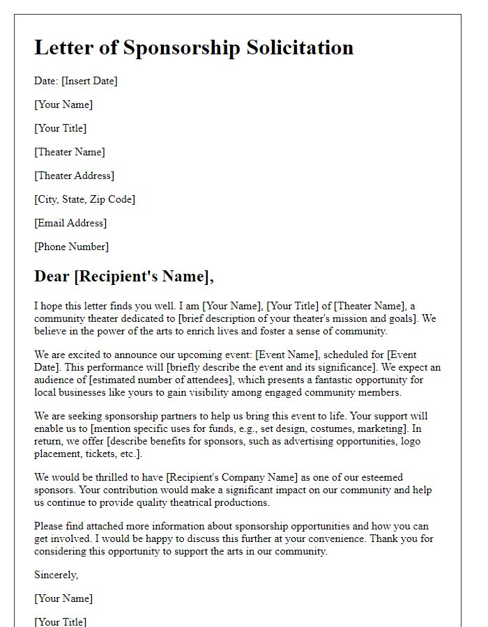 Letter template of sponsorship solicitation for community theater events