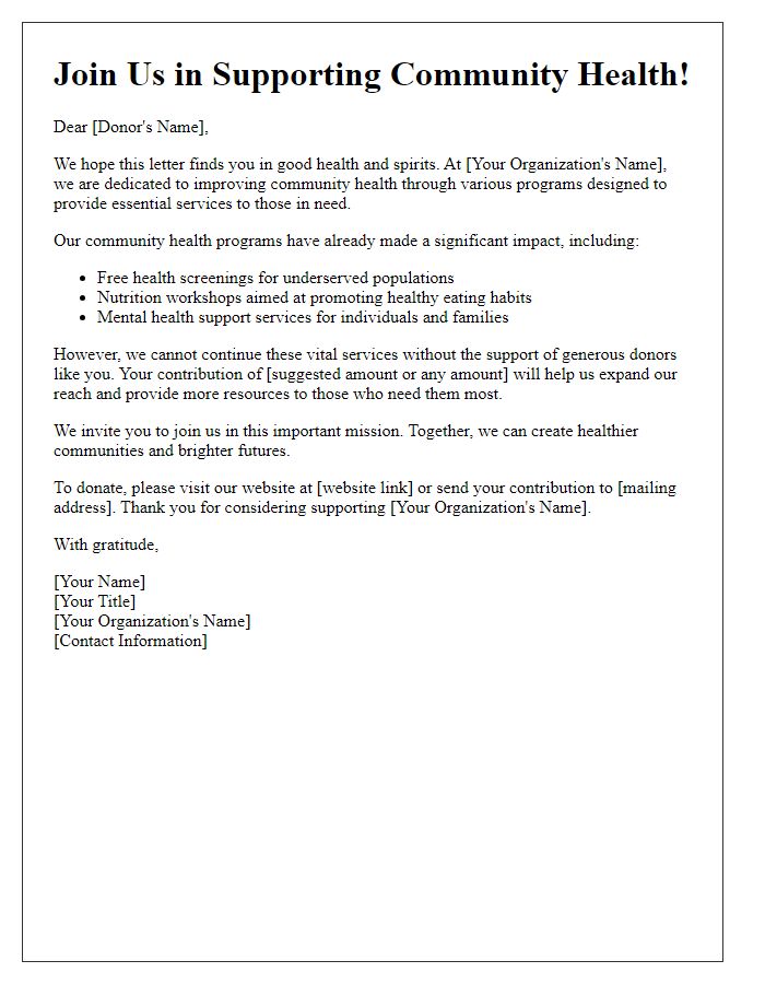 Letter template of fundraising appeal for community health programs