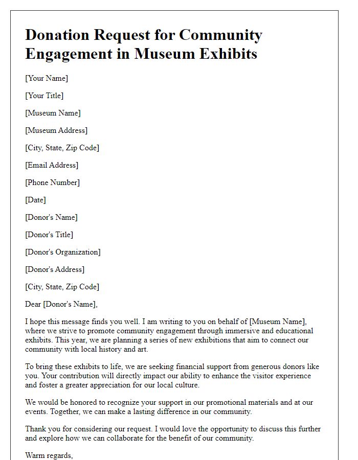 Letter template of donation request for community engagement in museum exhibits