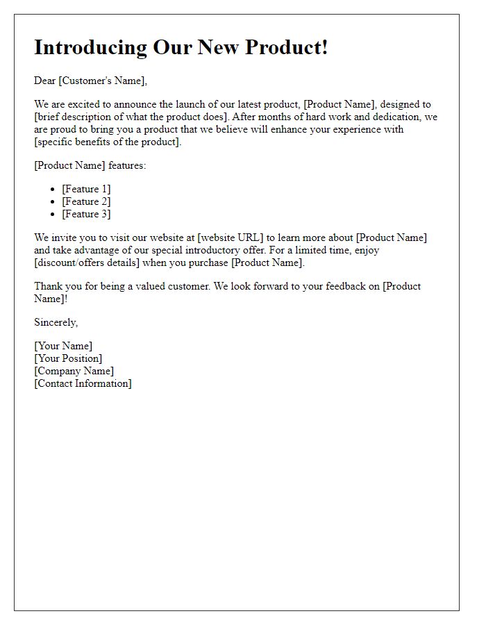 Letter template of new product introduction