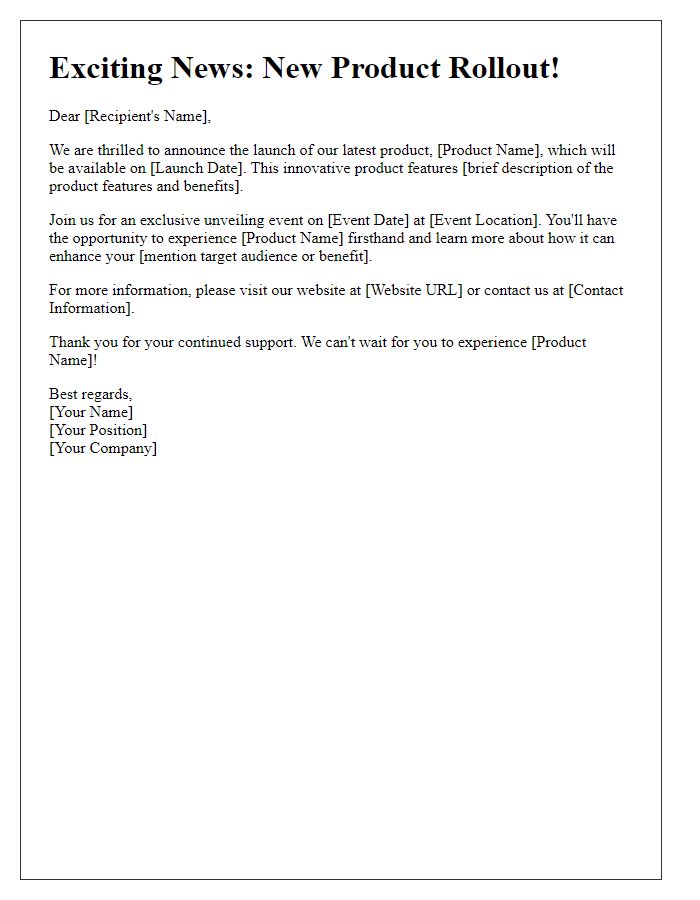 Letter template of new product rollout information