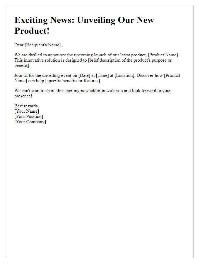 Letter template of product unveiling announcement