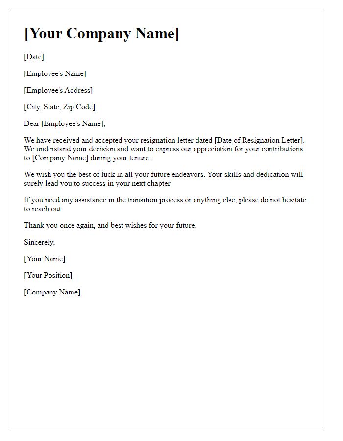 Letter template of employee resignation acceptance with best wishes