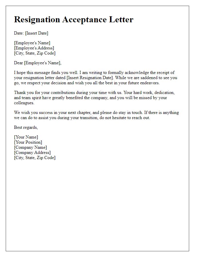 Letter template of employee resignation acceptance gratitude