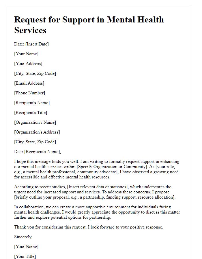 Letter template of a professional request for support in mental health services.