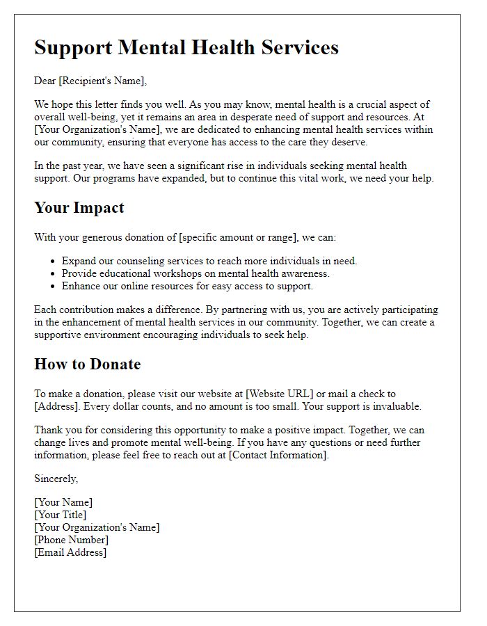 Letter template of a strategic fundraising letter for enhancing mental health services.