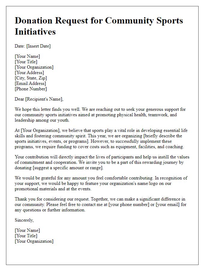 Letter template of donation request for community sports initiatives