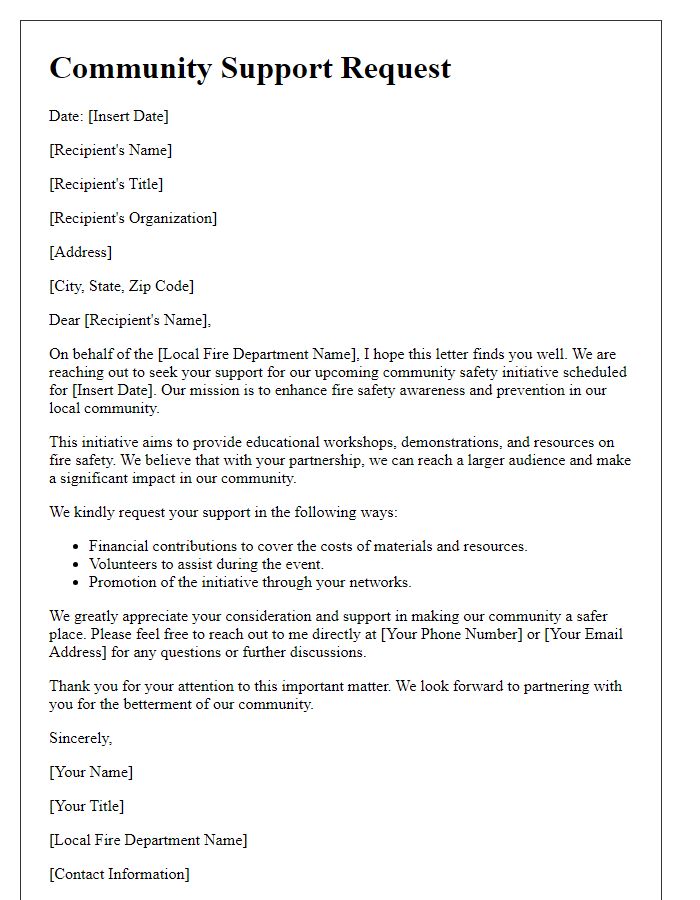 Letter template of a community support request from local fire services