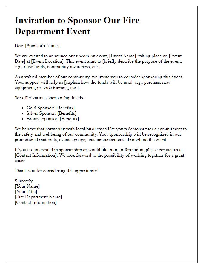 Letter template of a sponsorship invitation for fire department events