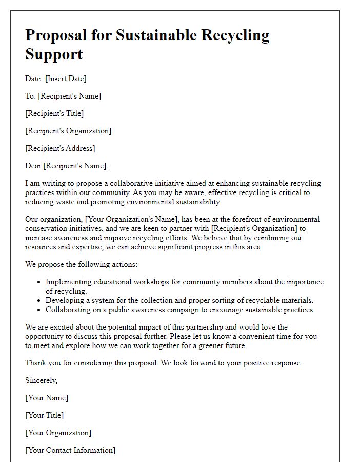 Letter template of proposal for sustainable recycling support