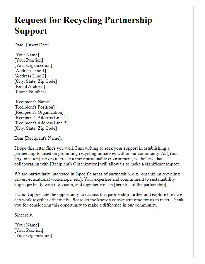 Letter template of request for recycling partnership support