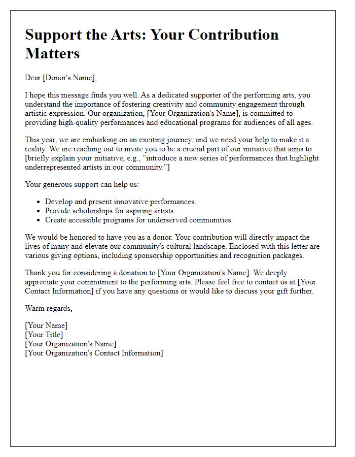 Letter template for donor solicitation for performing arts support