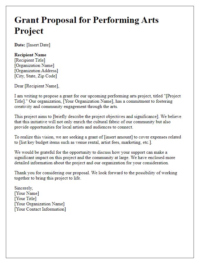 Letter template for grant proposal for performing arts project