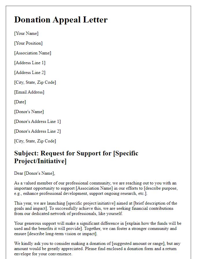 Letter template of donation appeal for professional associations