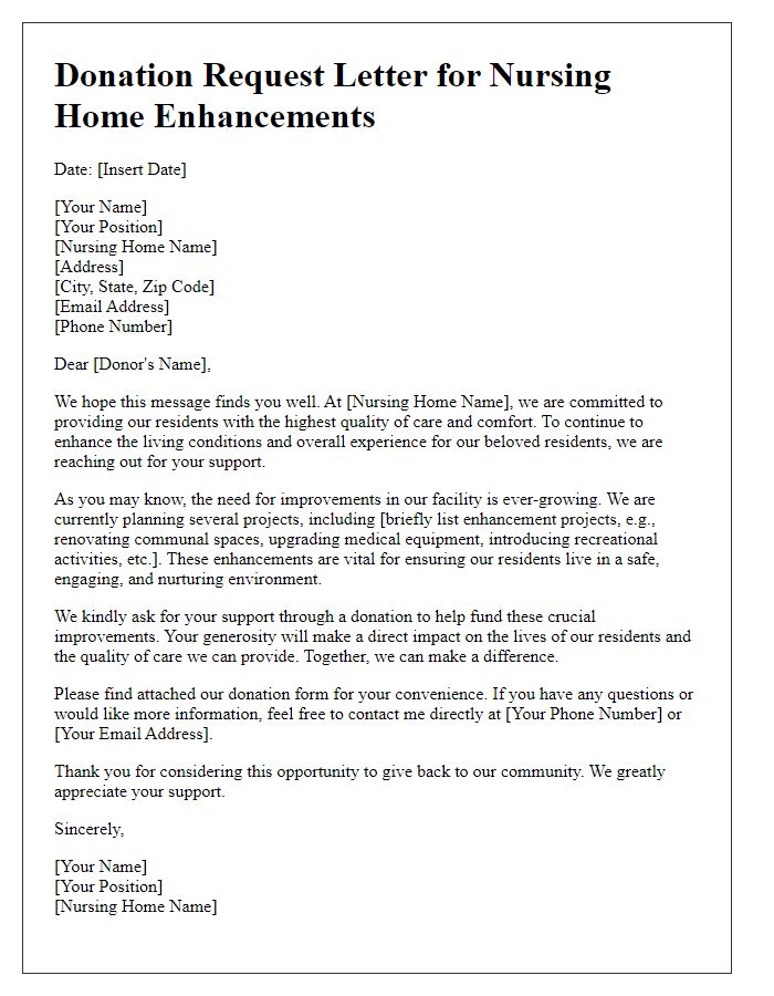 Letter template of donation request for nursing home enhancements