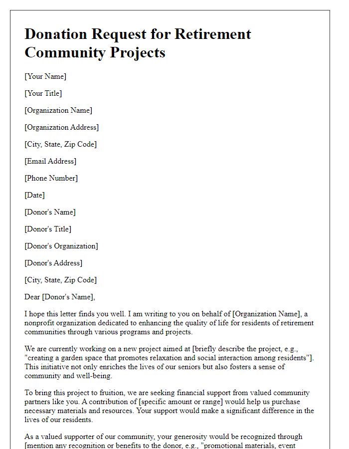 Letter template of donation request for retirement community projects