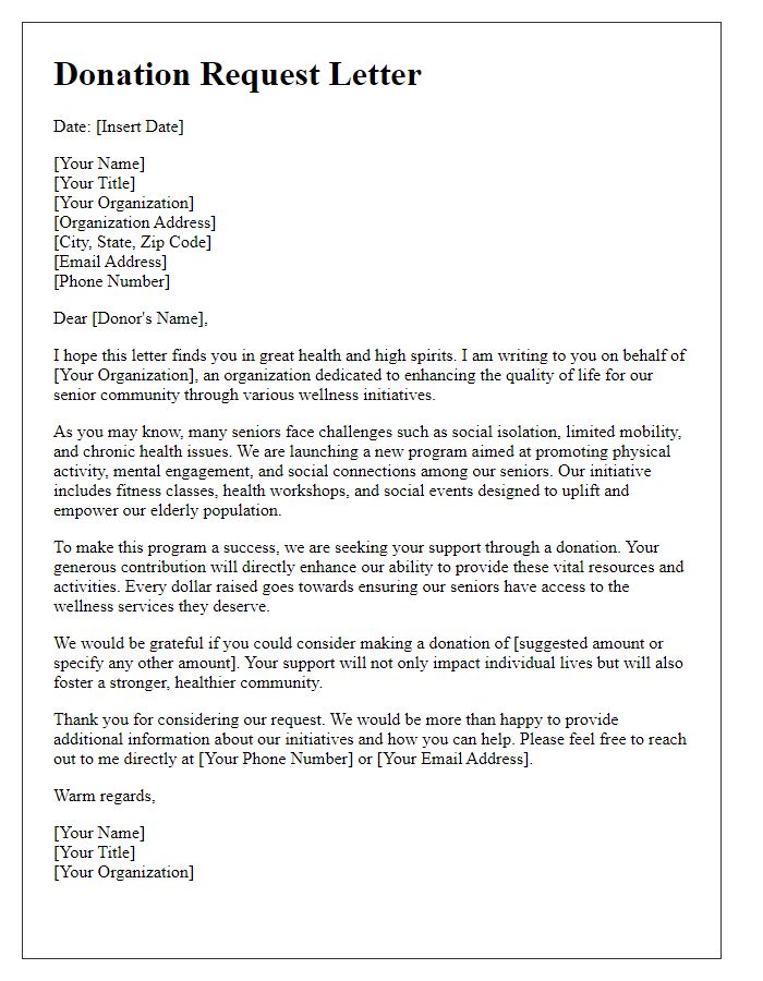 Letter template of donation request for senior wellness initiatives