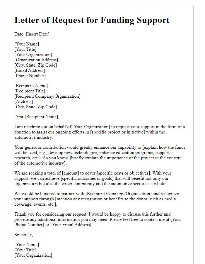 Letter template of funding request for automotive industry donations