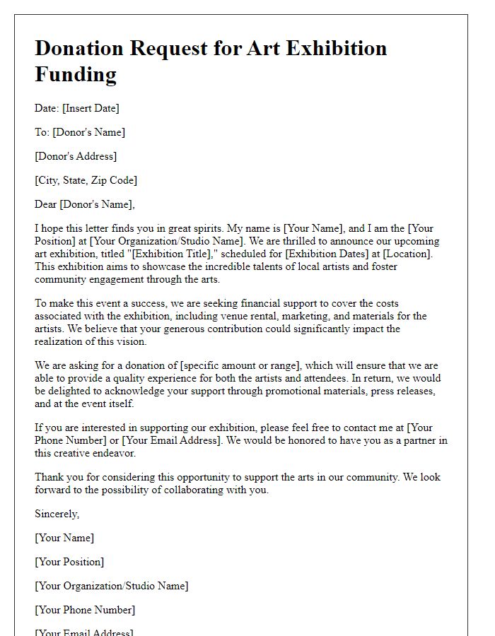 Letter template of donation request for art exhibition funding