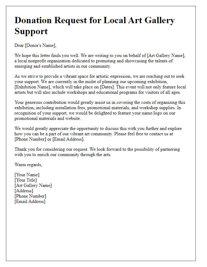 Letter template of donation request for local art gallery support