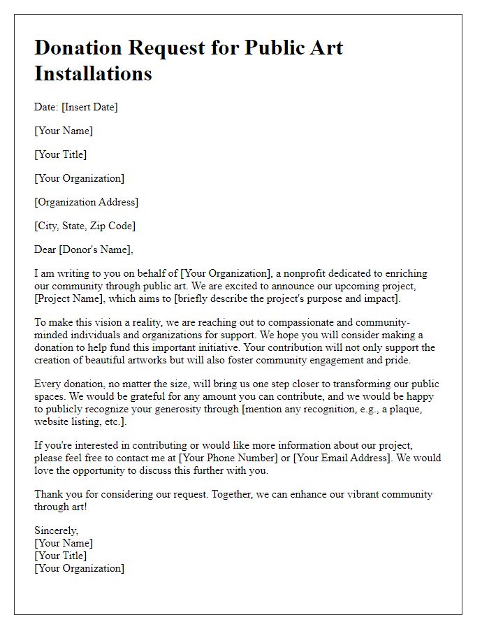 Letter template of donation request for public art installations