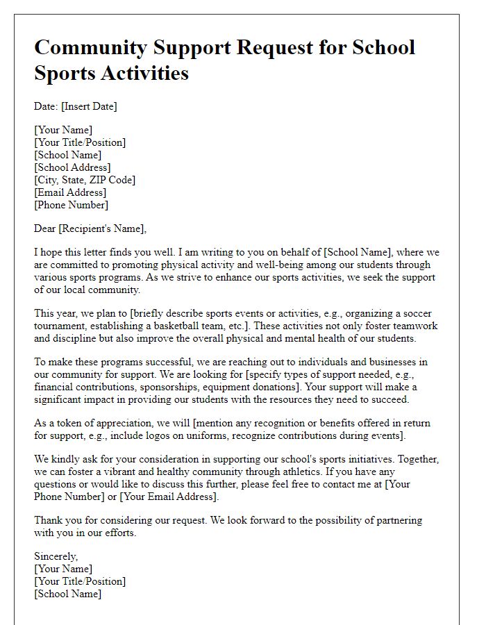 Letter template of community support request for school sports activities