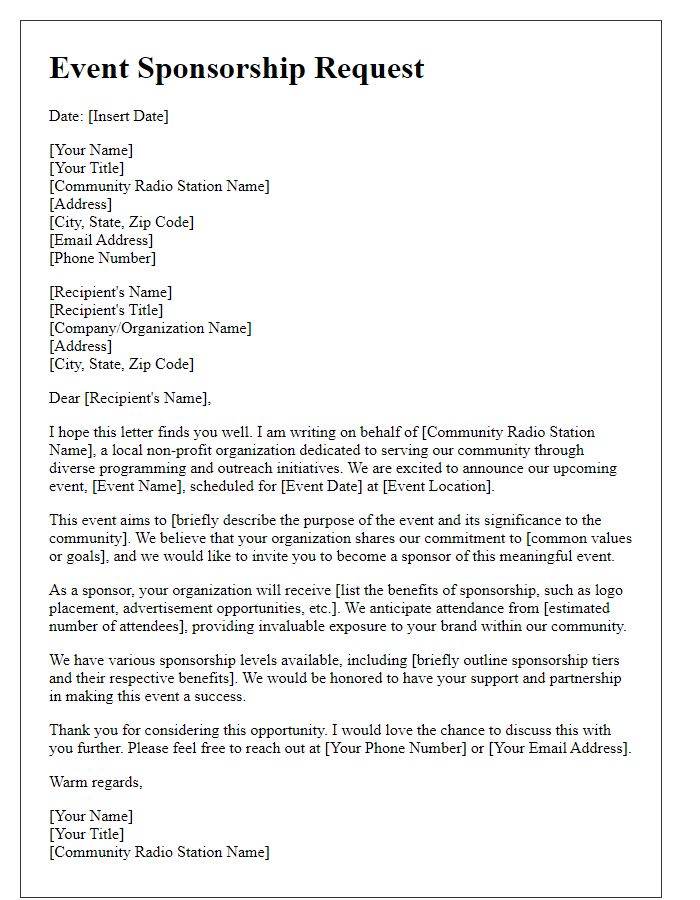 Letter template for event sponsorship request for community radio station