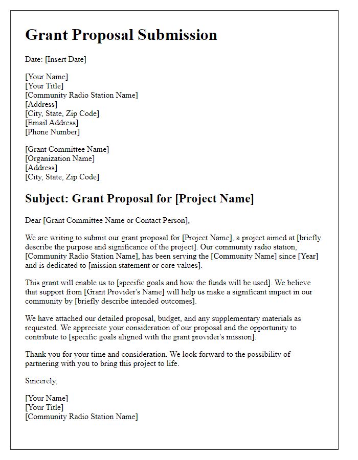 Letter template for grant proposal submission for community radio station