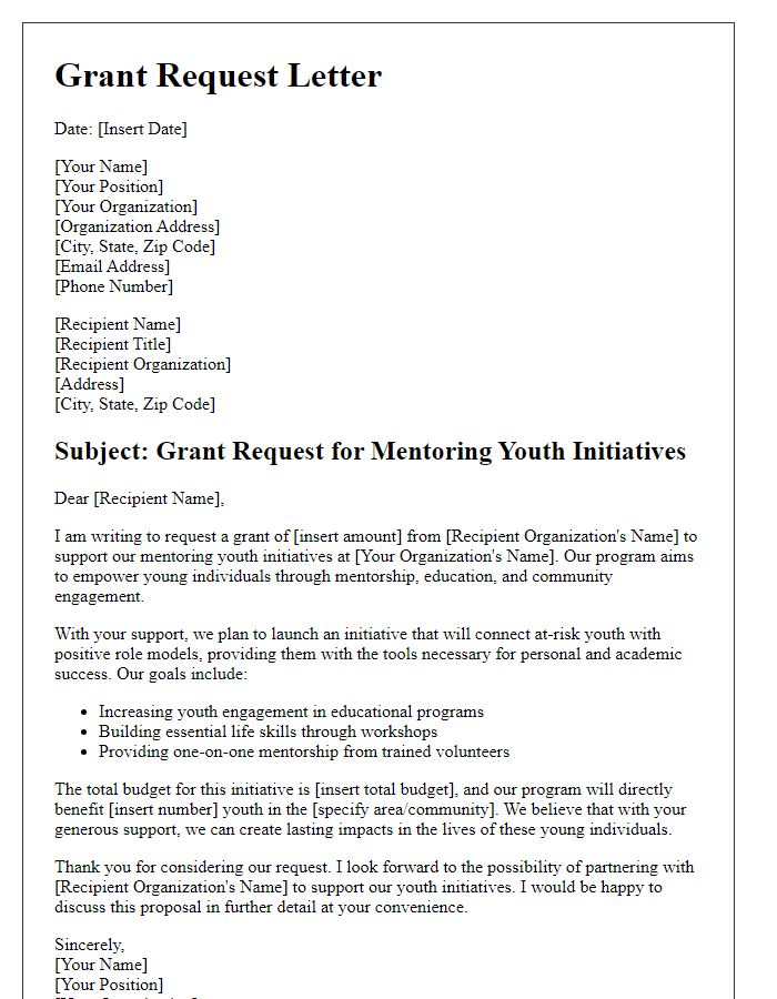 Letter template of grant request for mentoring youth initiatives