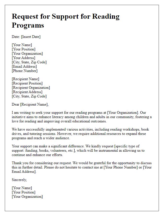 Letter template of request for support for reading programs