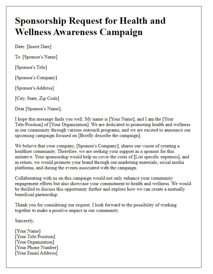 Letter template of sponsorship request for health and wellness awareness campaigns.