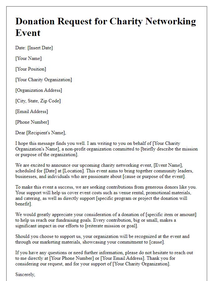 Letter template of donation request for charity networking events