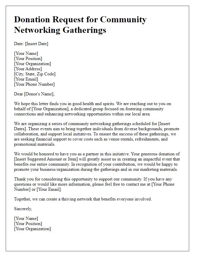 Letter template of donation request for community networking gatherings