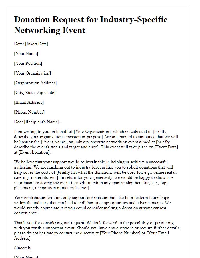 Letter template of donation request for industry-specific networking events