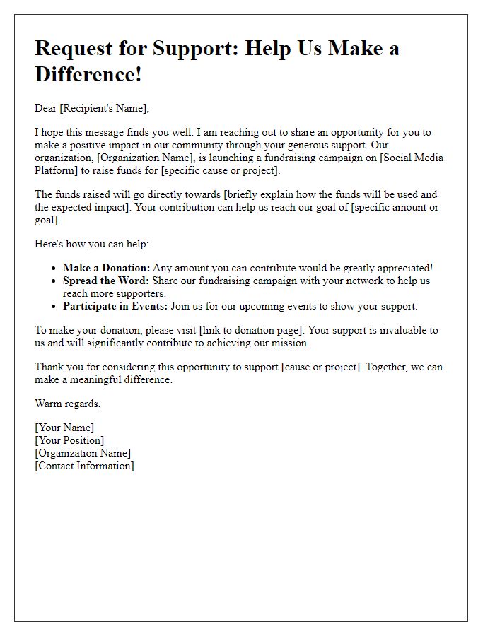 Letter template of donation request for social networking fundraisers