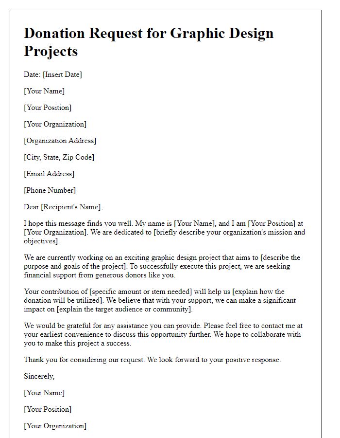 Letter template of donation request for graphic design projects