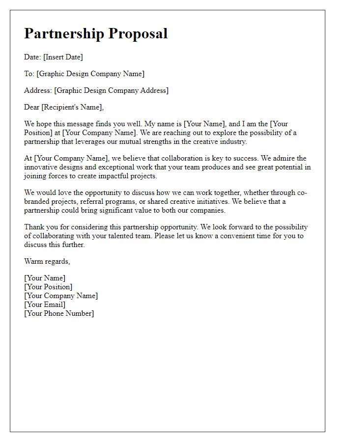 Letter template of partnership appeal to graphic design companies