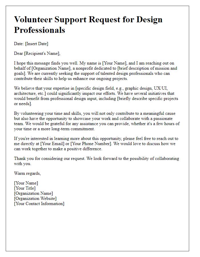 Letter template of volunteer support request for design professionals