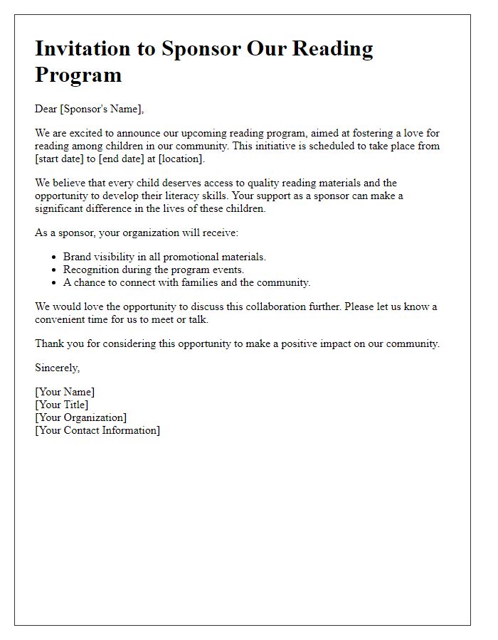 Letter template of a sponsorship invitation for reading programs.