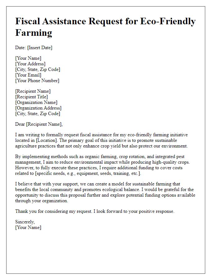 Letter template of fiscal assistance request for eco-friendly farming