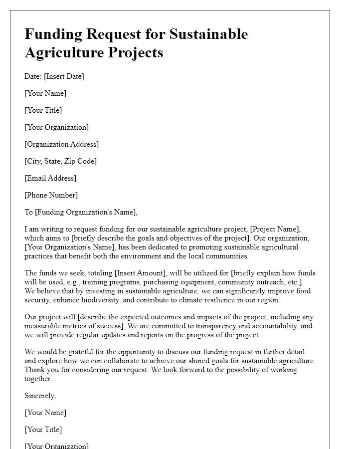 Letter template of funding request for sustainable agriculture projects