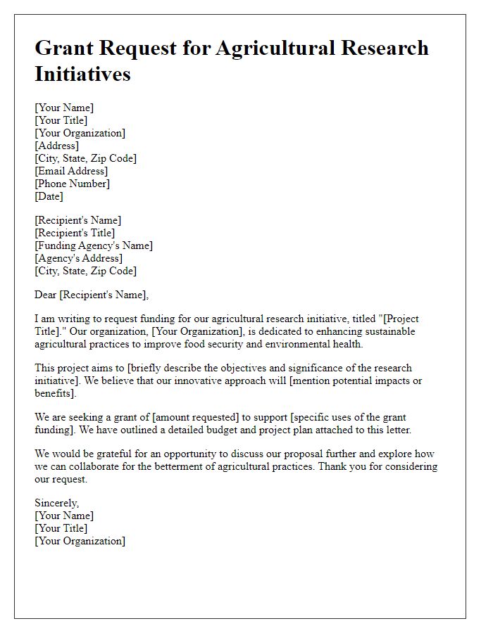 Letter template of grant request for agricultural research initiatives