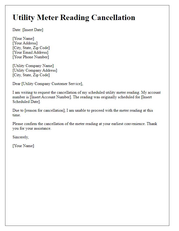 Letter template of utility meter reading cancellation