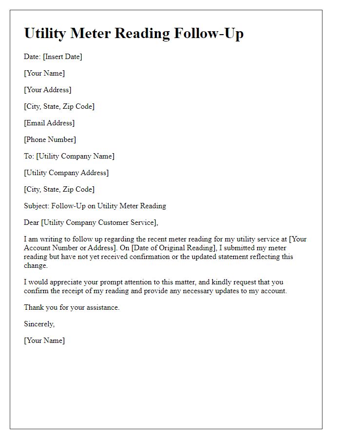 Letter template of utility meter reading follow-up